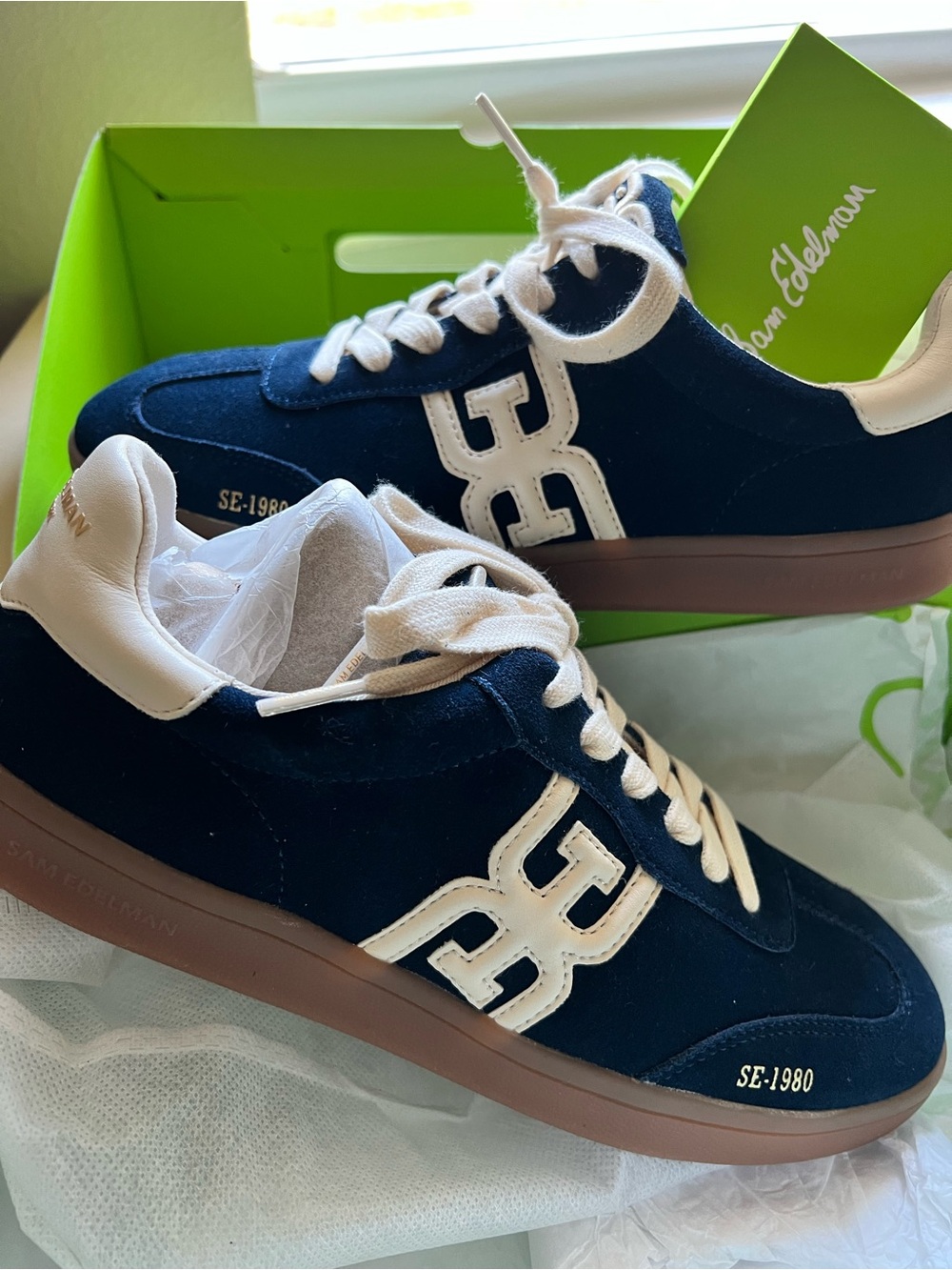 Sam Edelman Navy Suede Lace-Up Sneakers